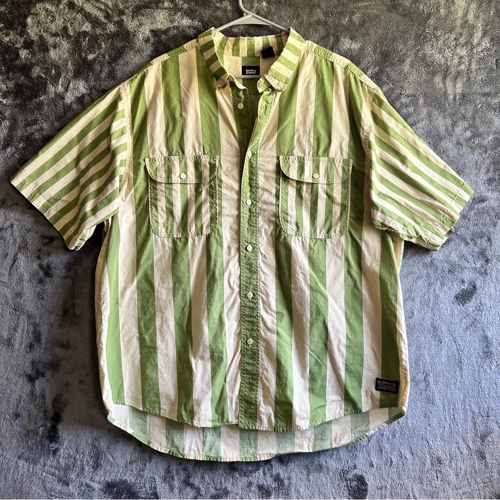 Levis‎ Striped Button Down Shirt Mens Large Green Skater Layed Back Streetwear